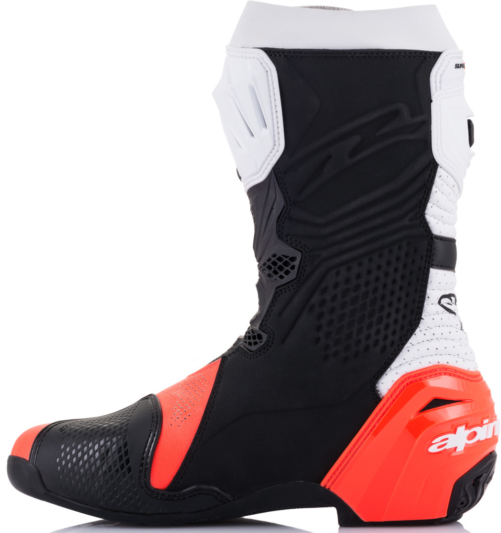Side view of Alpinestars Supertech R Vented Motorcycle Boots, black-red, Size 48 for Men
