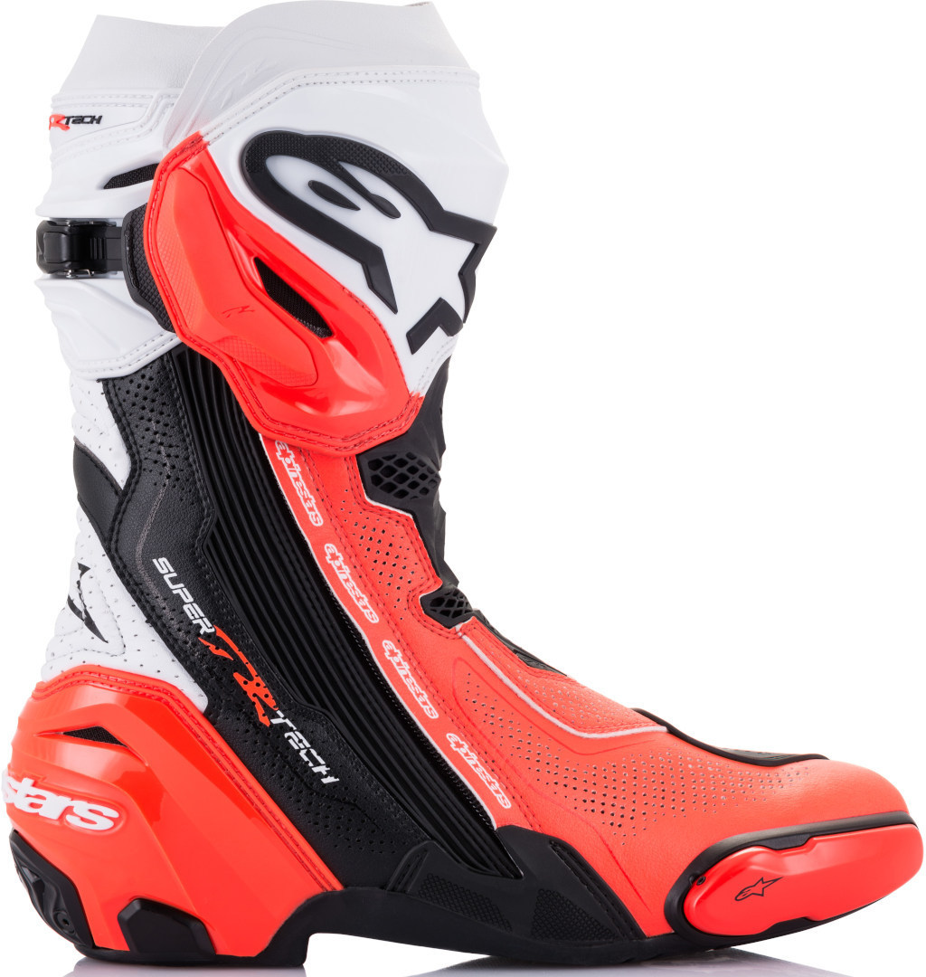Side view of Alpinestars Supertech R Vented Motorcycle Boots, black-red, Size 48 for Men