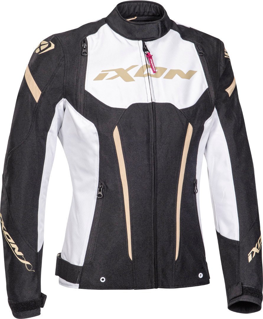 Ixon Striker Ladies Motorcycle Textile Jacket, black-white-gold, Size XS for Women, black-white-gold, Size XS for Women