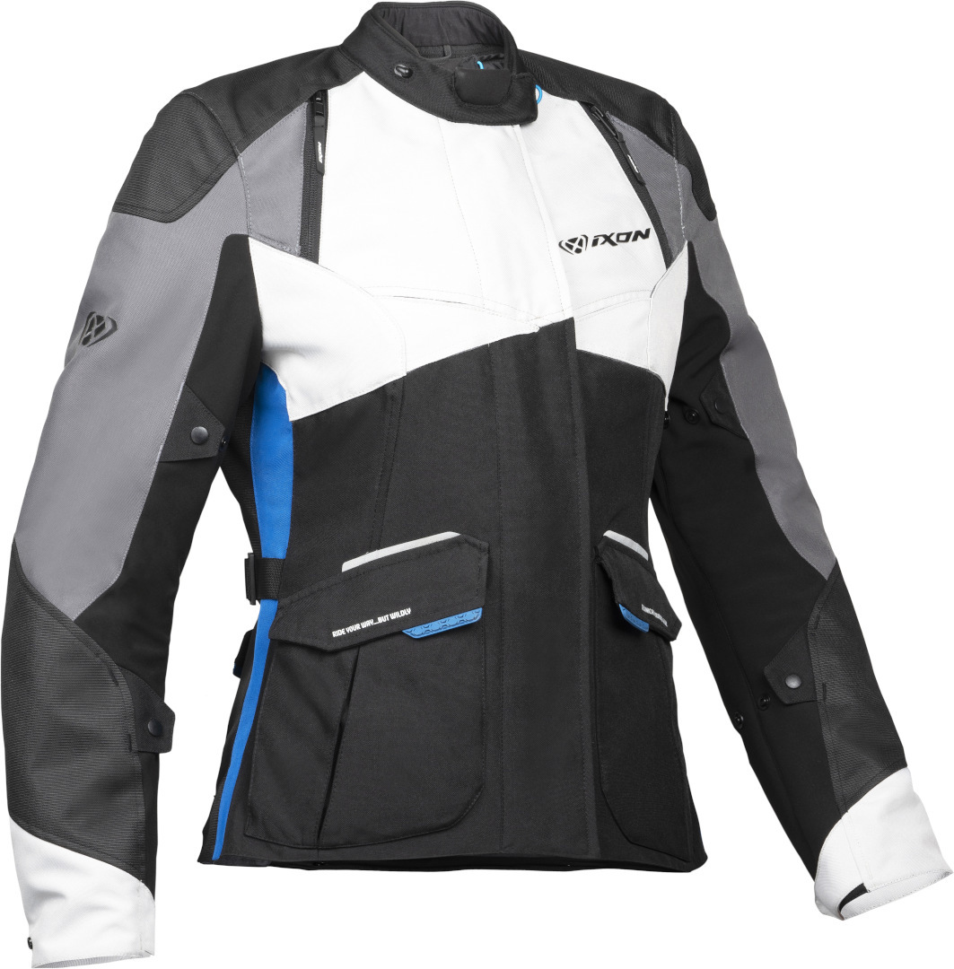 Ixon Balder Damen Motorcycle Textile Jacket, black-grey-blue, Size XS, black-grey-blue, Size XS