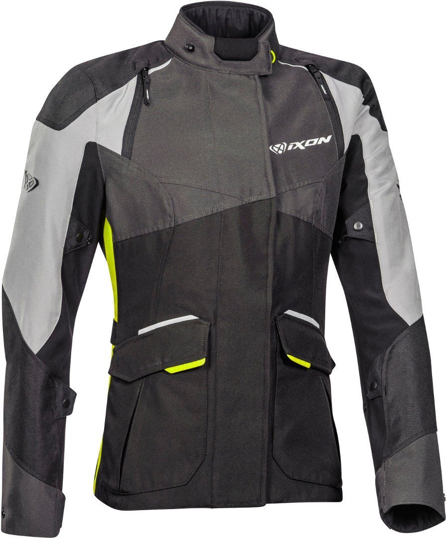 Ixon Balder Damen Motorcycle Textile Jacket, black-grey-yellow, Size XS, black-grey-yellow, Size XS