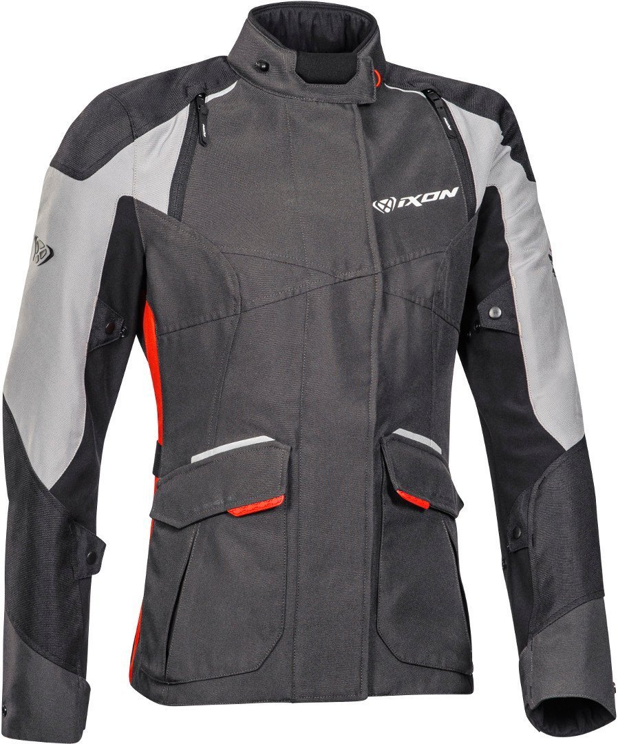 Ixon Balder Damen Motorcycle Textile Jacket, black-grey-red, Size XS, black-grey-red, Size XS