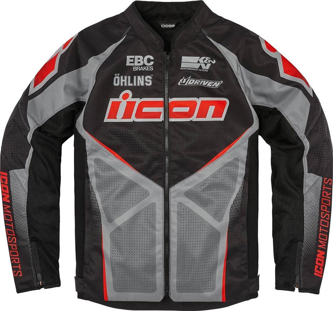 Icon Hooligan Ultrabolt Motorfiets textiel jas, zwart-grijs-rood, afmeting S