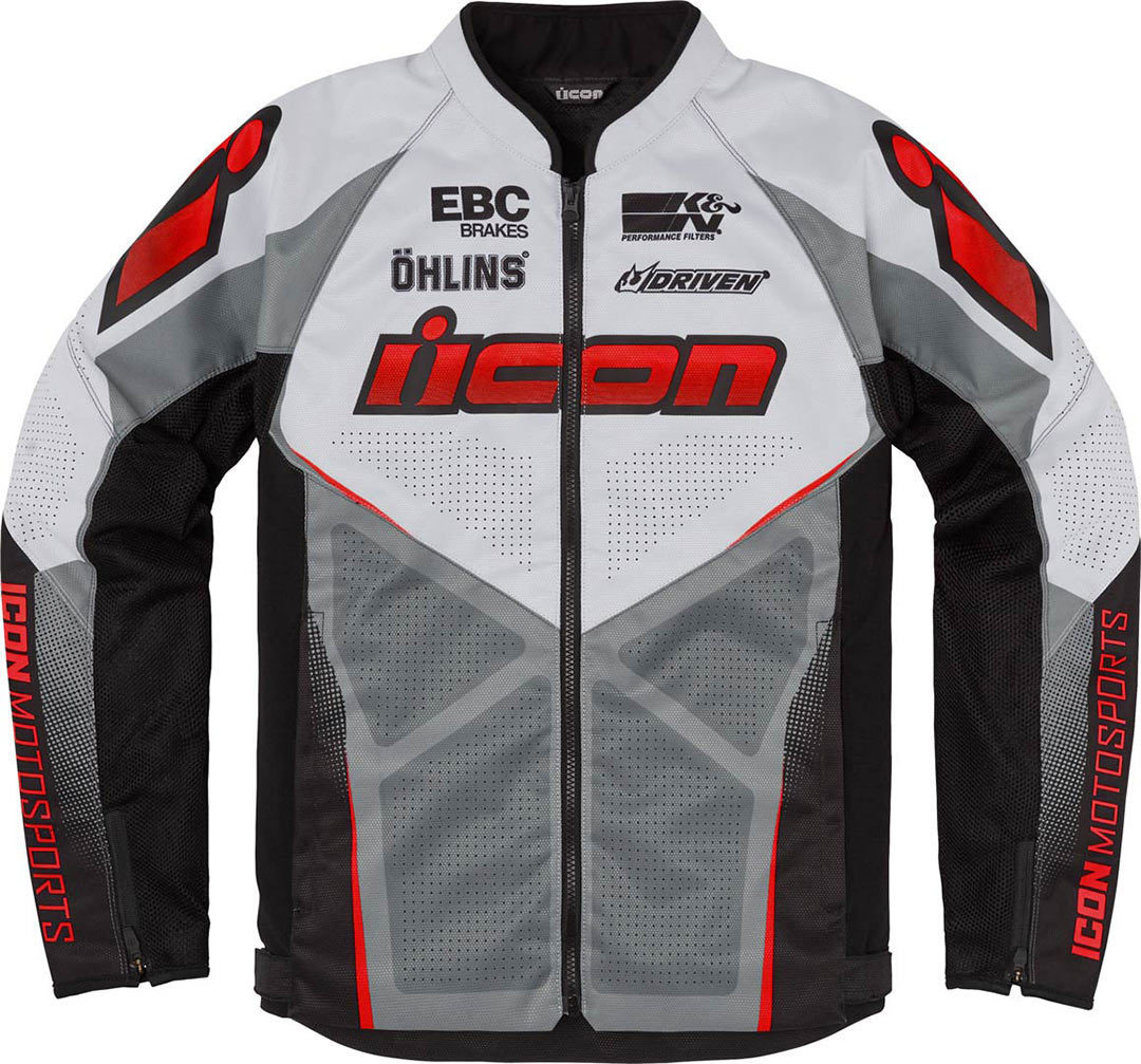 Icon Hooligan Ultrabolt Motorfiets textiel jas, zwart-grijs-rood, afmeting 3XL