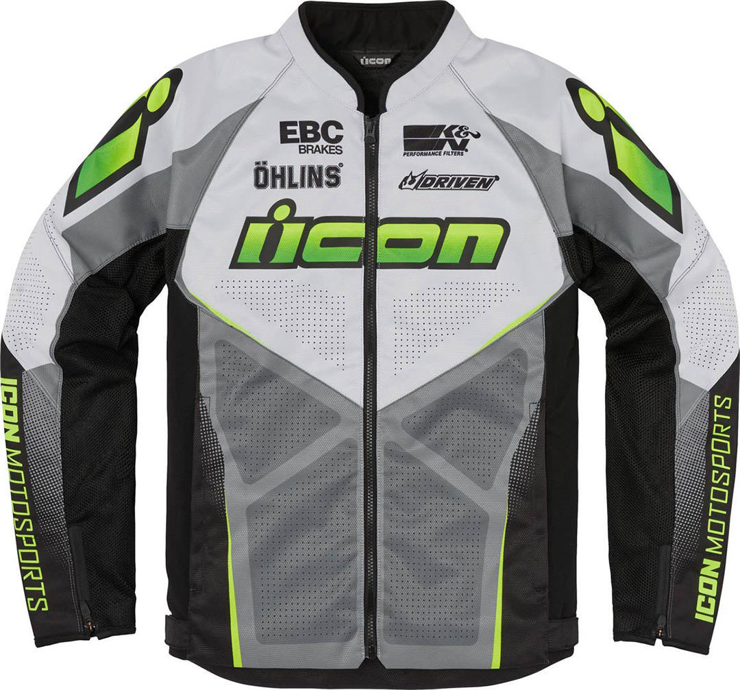 Icon Hooligan Ultrabolt Motorfiets textiel jas, grijs-groen, afmeting M
