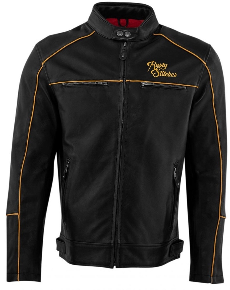 Rusty Stitches Chase Veste en cuir de moto, noir-or, taille 2XL pour Hommes