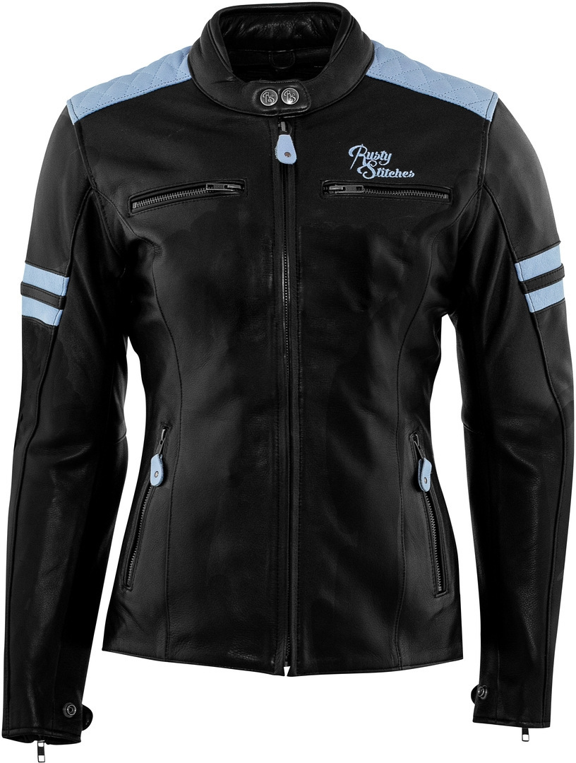 Rusty Stitches Joyce Veste en cuir de moto pour dames, noir-bleu, taille 46 pour Femmes