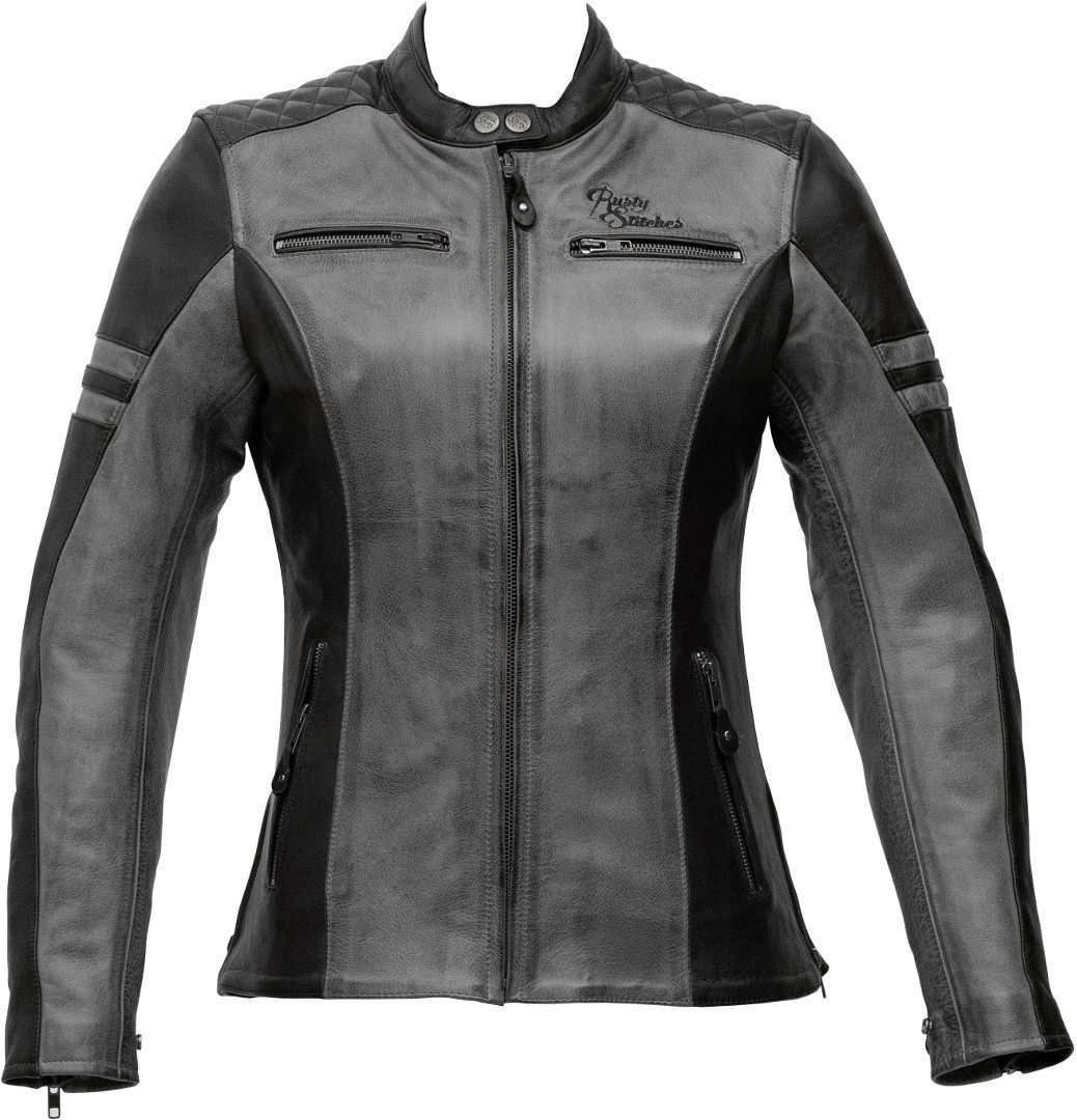 Rusty Stitches Joyce Veste en cuir de moto pour dames, noir-gris, taille 36 pour Femmes