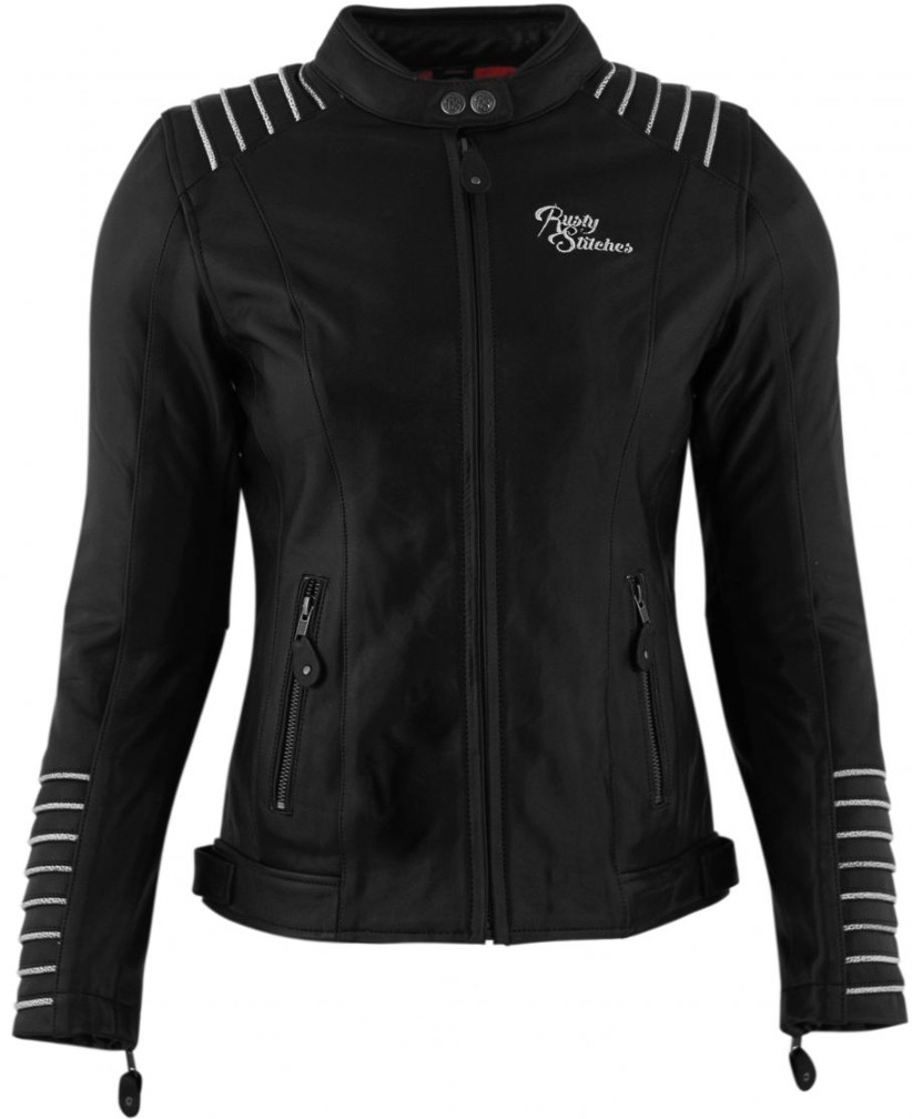 Rusty Stitches Amanda Veste en cuir de moto pour dames, noir-blanc, taille 42 pour Femmes