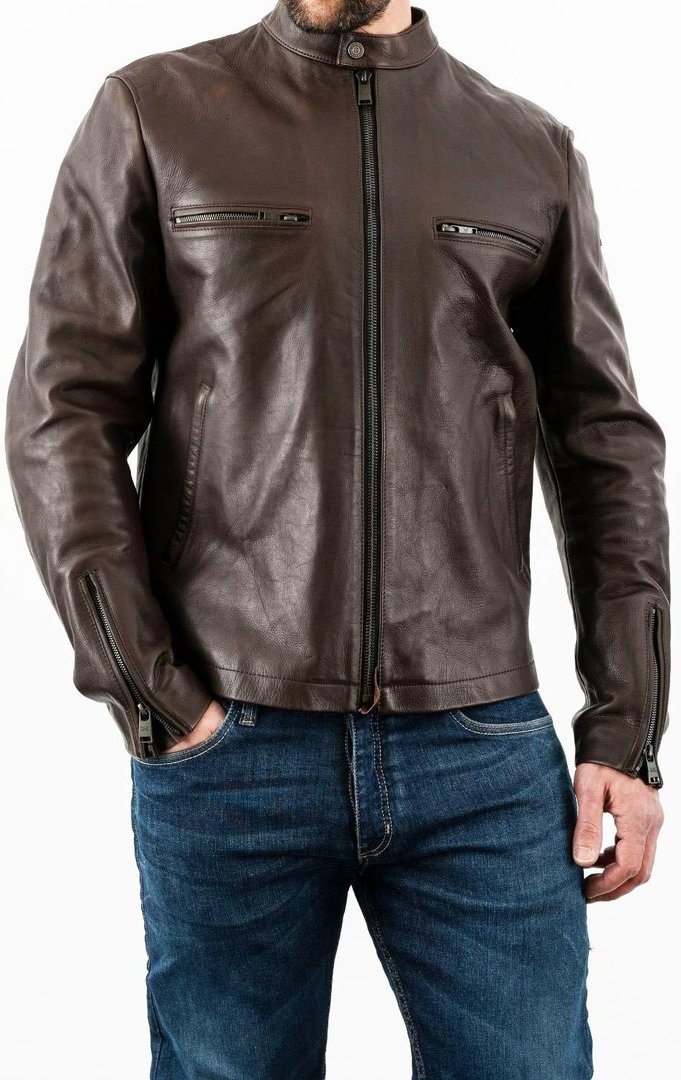 Rokker Commander Motorcycle Leather Jacket, brown, Size M, brown, Size M
