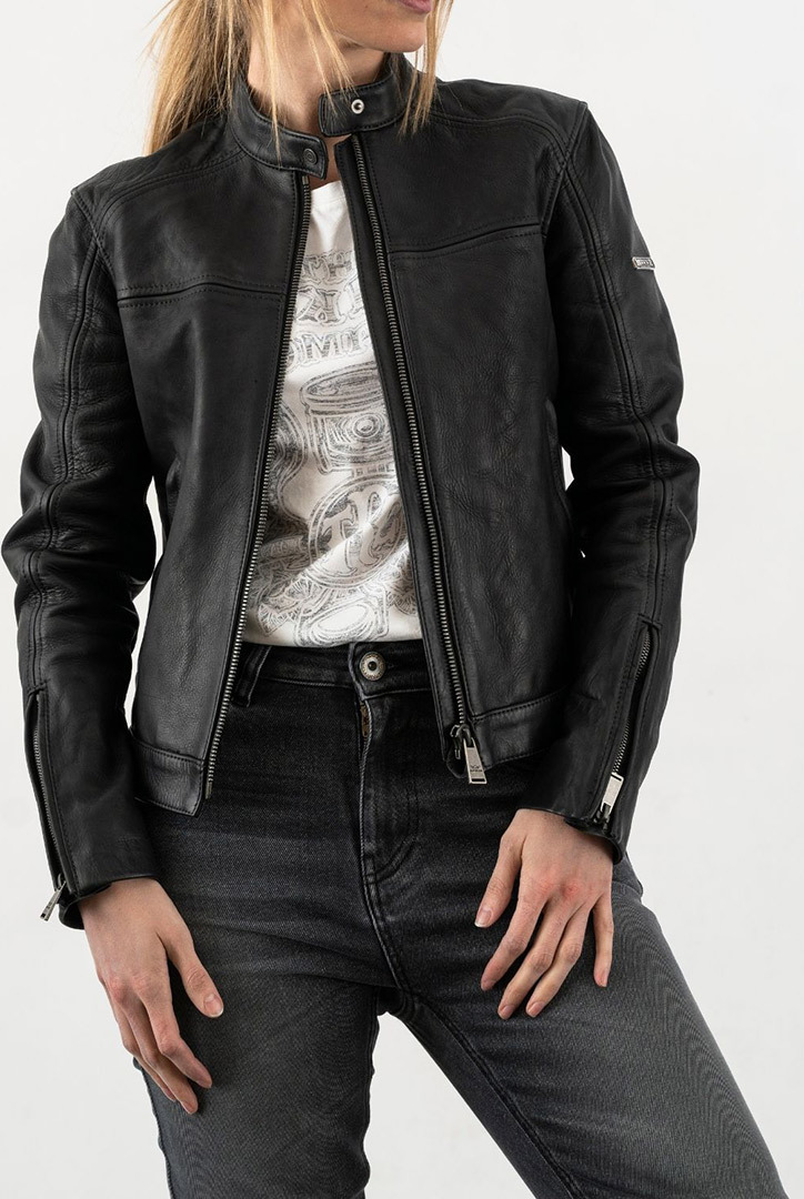 Rokker Ginger Ladies Motorcycle Leather Jacket, black, Size S for Women, black, Size S for Women