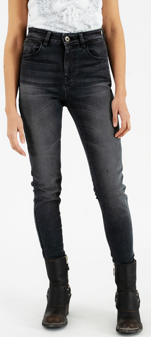 Rokker Tech High Waist Damer Motorcykel Jeans, svart-grå, storlek 50 för kvinnor