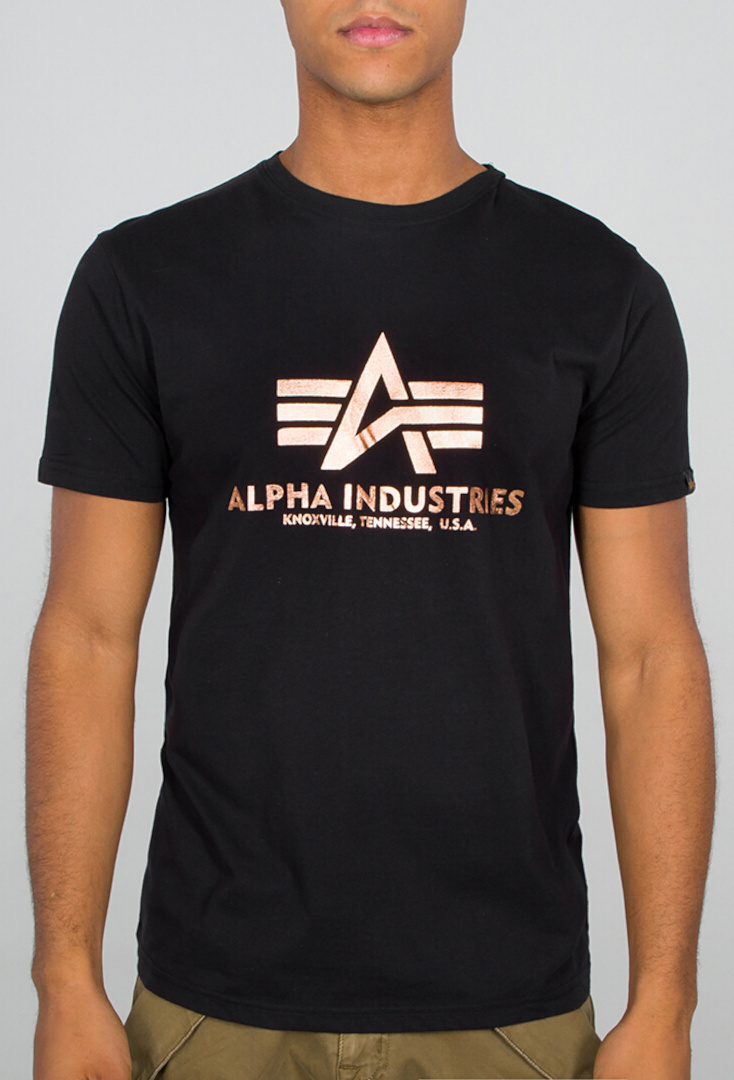 Image of Alpha Industries Basic Foil Print Maglietta, nero-oro, dimensione S