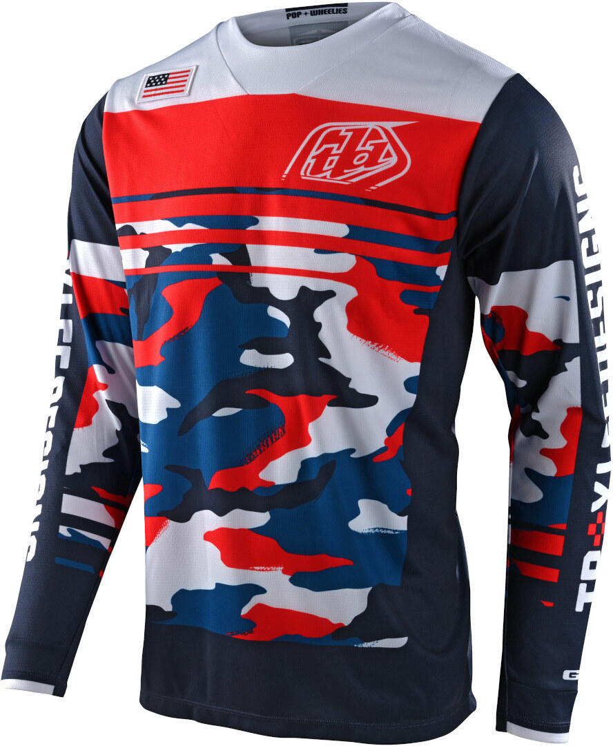 Troy Lee Designs One & Done GP Formula Camo Motocross Jersey, white-red-blue, Size S, white-red-blue, Size S