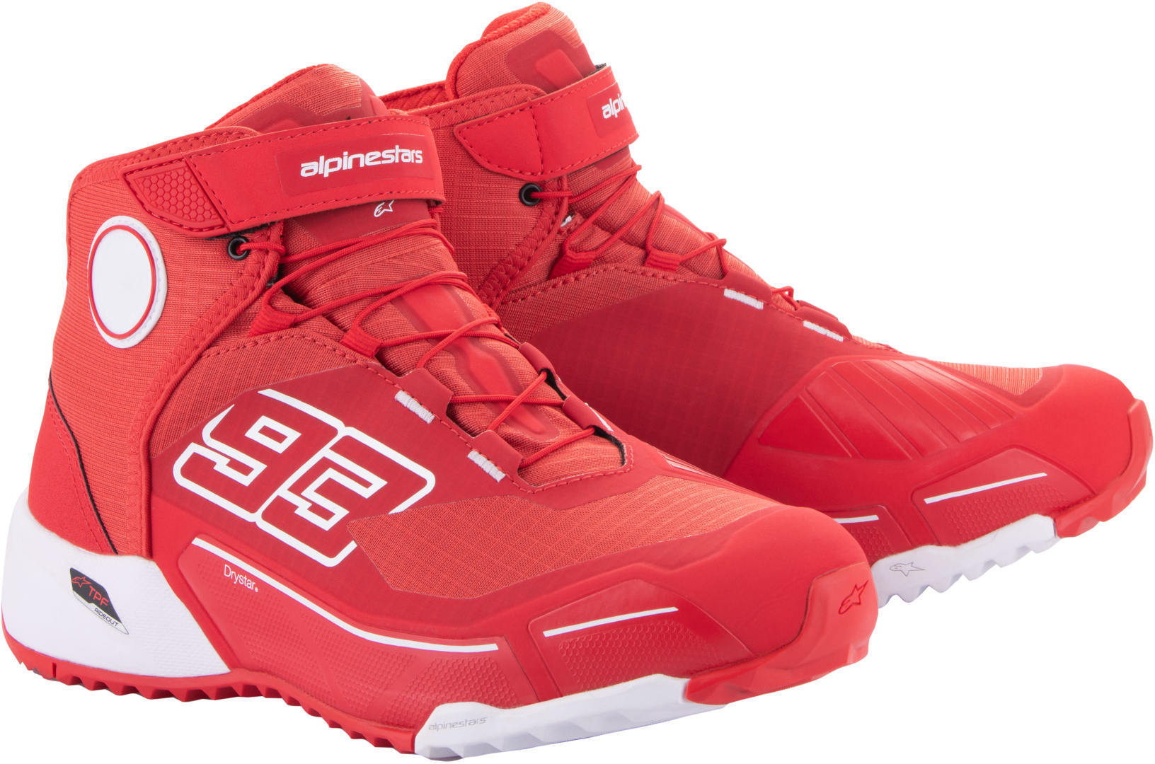 Side view of Alpinestars MM93 CR-X Drystar Motorcycle Shoes, white-red, Size 42 for Men