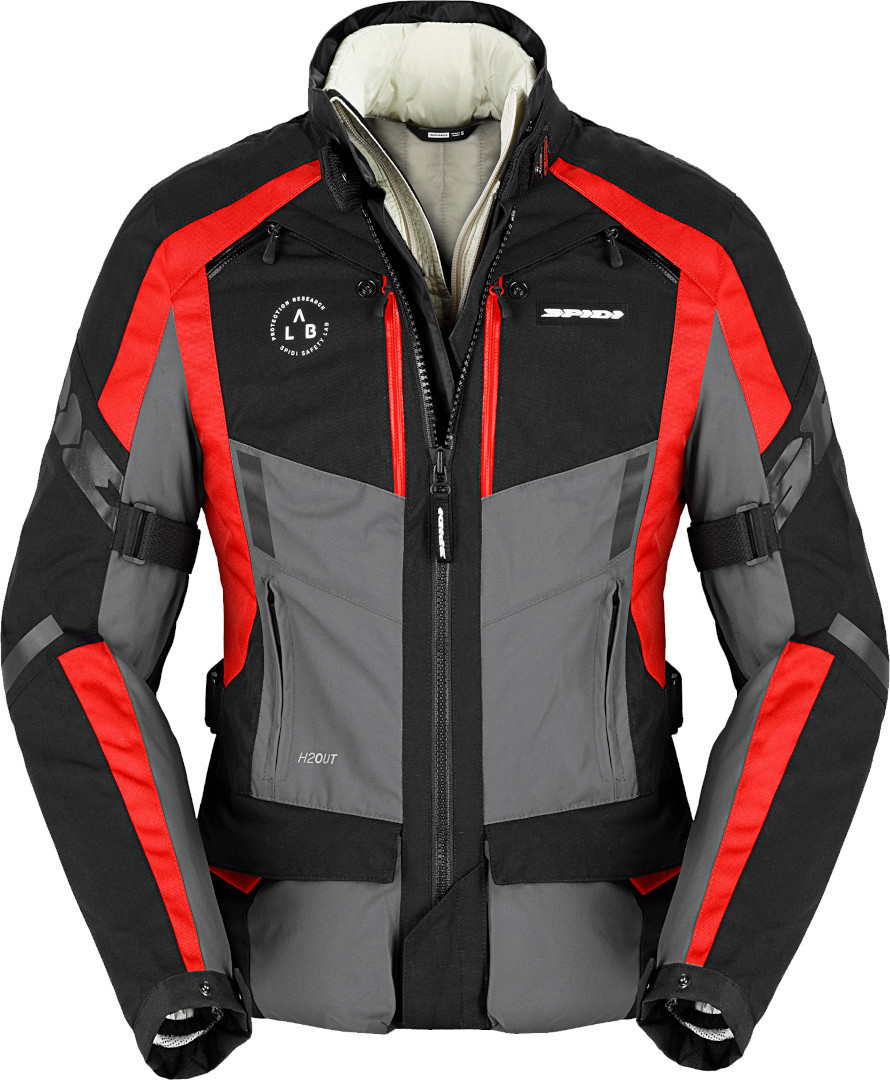 Spidi 4 Season Evo H2Out Ladies Motorcycle Textile Jacket, black-grey-red, Size XS for Women, black-grey-red, Size XS for Women