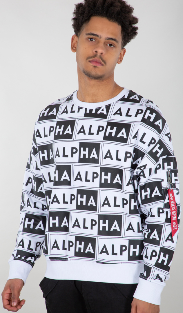 Image of Alpha Industries AOP OS pullover, nero-bianco, dimensione XL