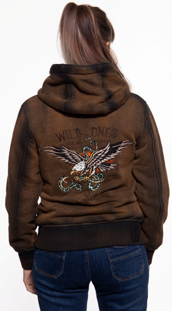 Side view of Queen Kerosin Wild One Adventure Ladies Jacket, brown, Size S for Women