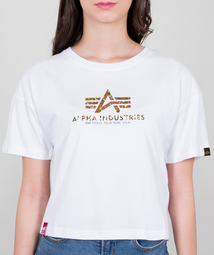Alpha Industries Basic COS Holo Print Damen T-Shirt, weiss, Größe L, weiss, Größe L