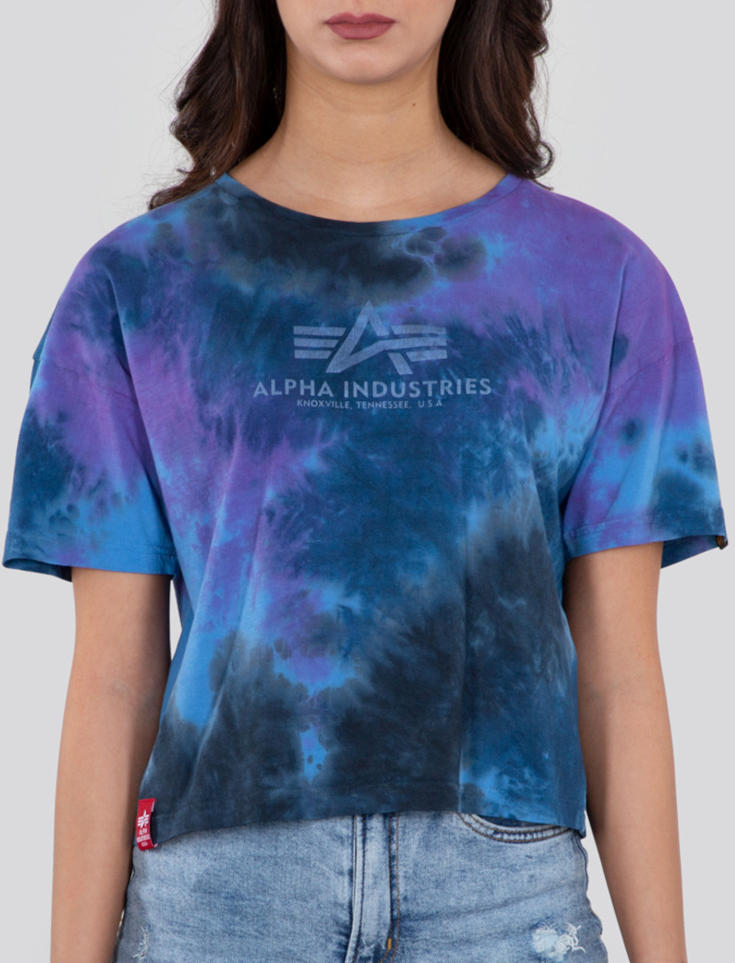 Alpha Industries Basic Batik COS Damen T-Shirt, schwarz-lila, Größe L, schwarz-lila, Größe L