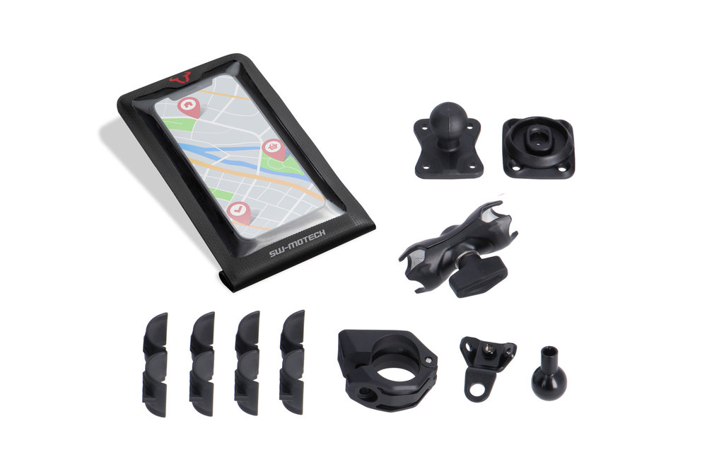 SW-Motech Universal GPS mount kit with Smartphone Drybag - Incl. 2" socket arm, for handlebar/mirror thread