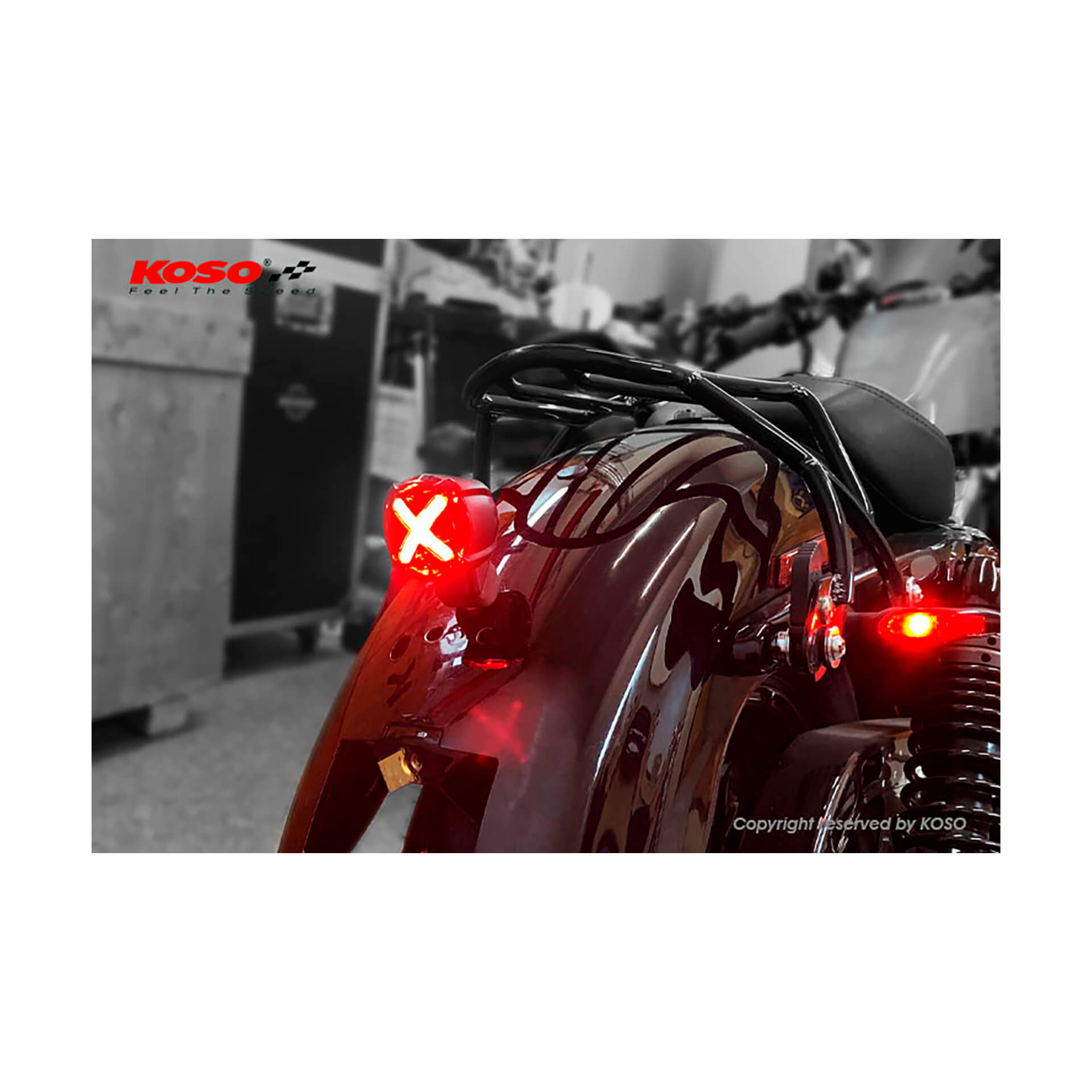 Image of Luce posteriore a LED KOSO GT-02S, con supporto, vetro rosso, nero