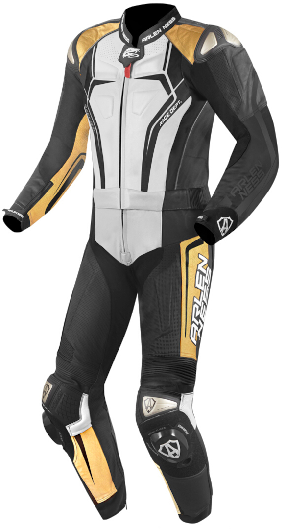 Arlen Ness Race-X 2-Teiler Motorrad Lederkombi, schwarz-weiss-gold, Größe 56, schwarz-weiss-gold, Größe 56