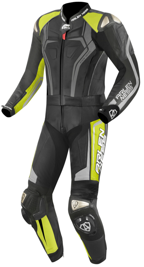 Arlen Ness Race-X 2-Teiler Motorrad Lederkombi, schwarz-grau-gelb, Größe 54, schwarz-grau-gelb, Größe 54