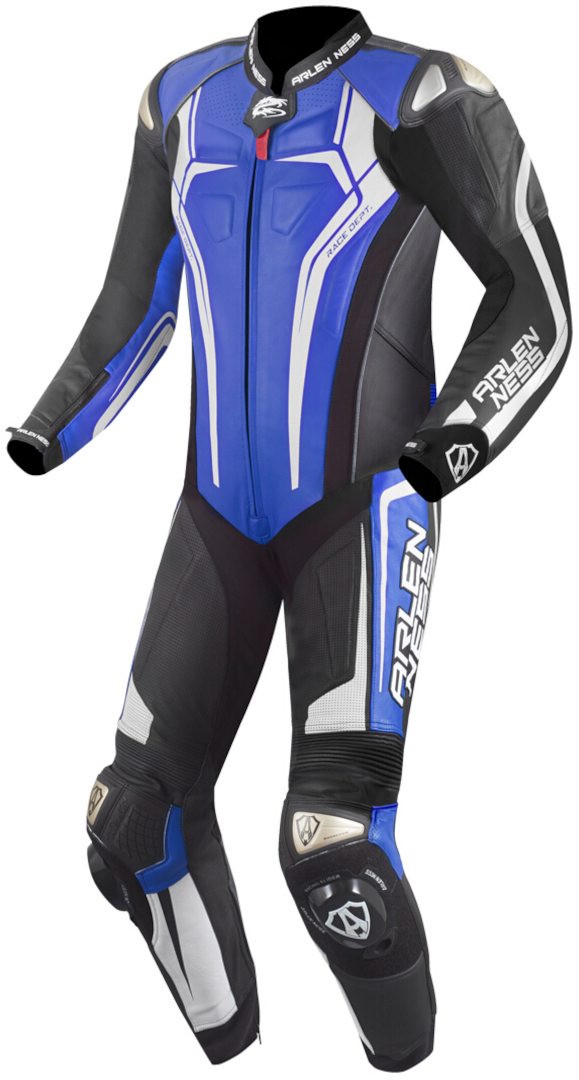 Arlen Ness Sugello 2 1-Teiler Motorrad Lederkombi, schwarz-weiss-blau, Größe 48, schwarz-weiss-blau, Größe 48