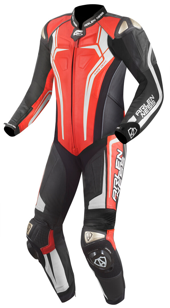 Arlen Ness Sugello 2 1-Teiler Motorrad Lederkombi, schwarz-weiss-rot, Größe 58, schwarz-weiss-rot, Größe 58