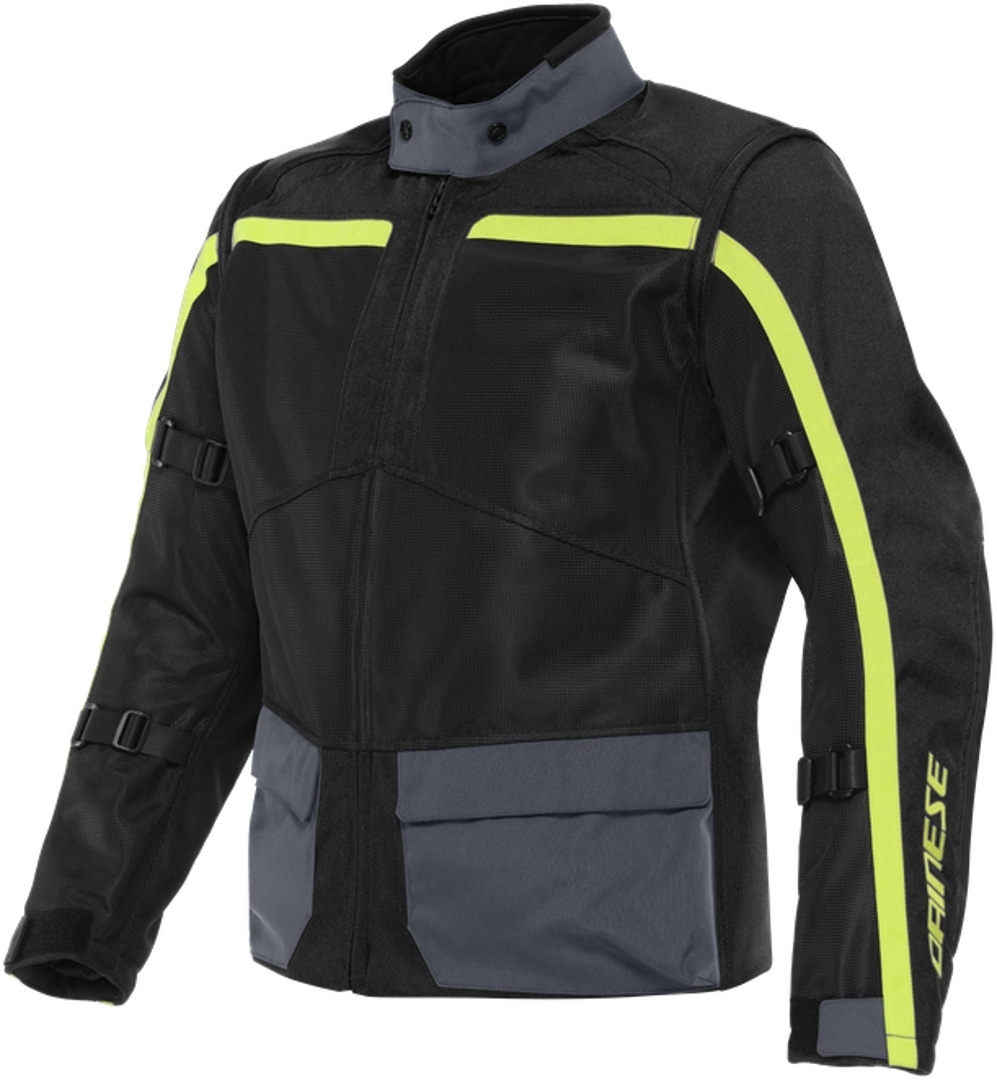 Dainese Outlaw Tex Motorrad Textiljacke, schwarz-grau-gelb, Größe 56, schwarz-grau-gelb, Größe 56