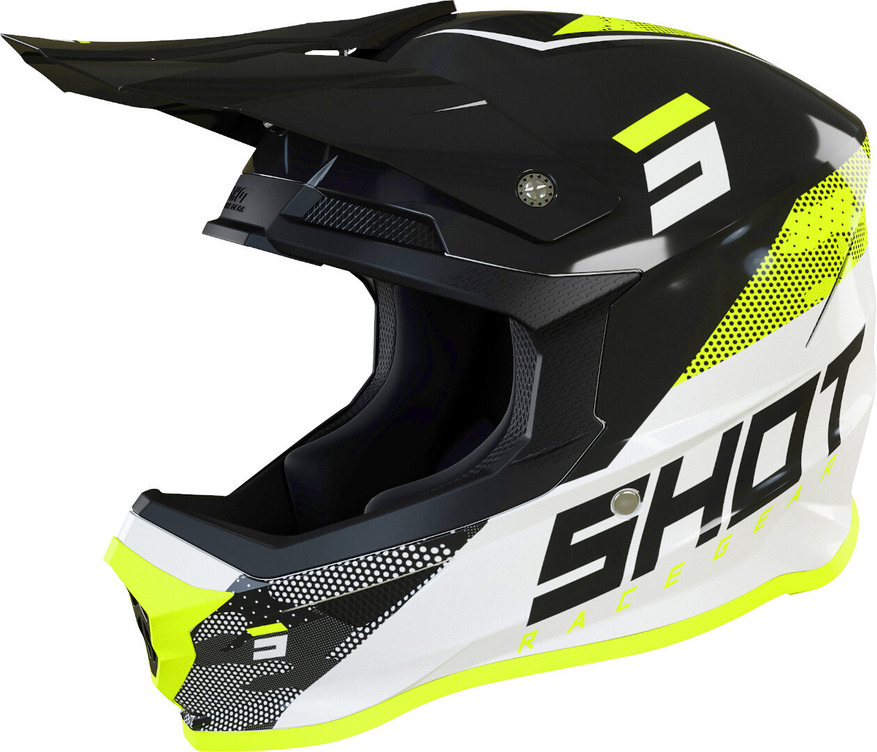 Shot Furious Camo Motocross Helmet, black-white-yellow, Size XS, black-white-yellow, Size XS