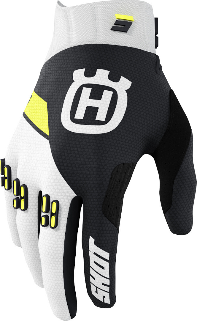 Shot Aerolite Husqvarna Limited Edition 2022 Motocross Handschuhe, schwarz-weiss-gelb, Größe M L, schwarz-weiss-gelb, Größe M L