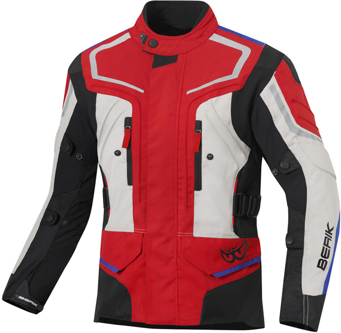 Berik Rallye Waterdichte motorfiets textiel jas, zwart-rood-blauw-beige, afmeting 50