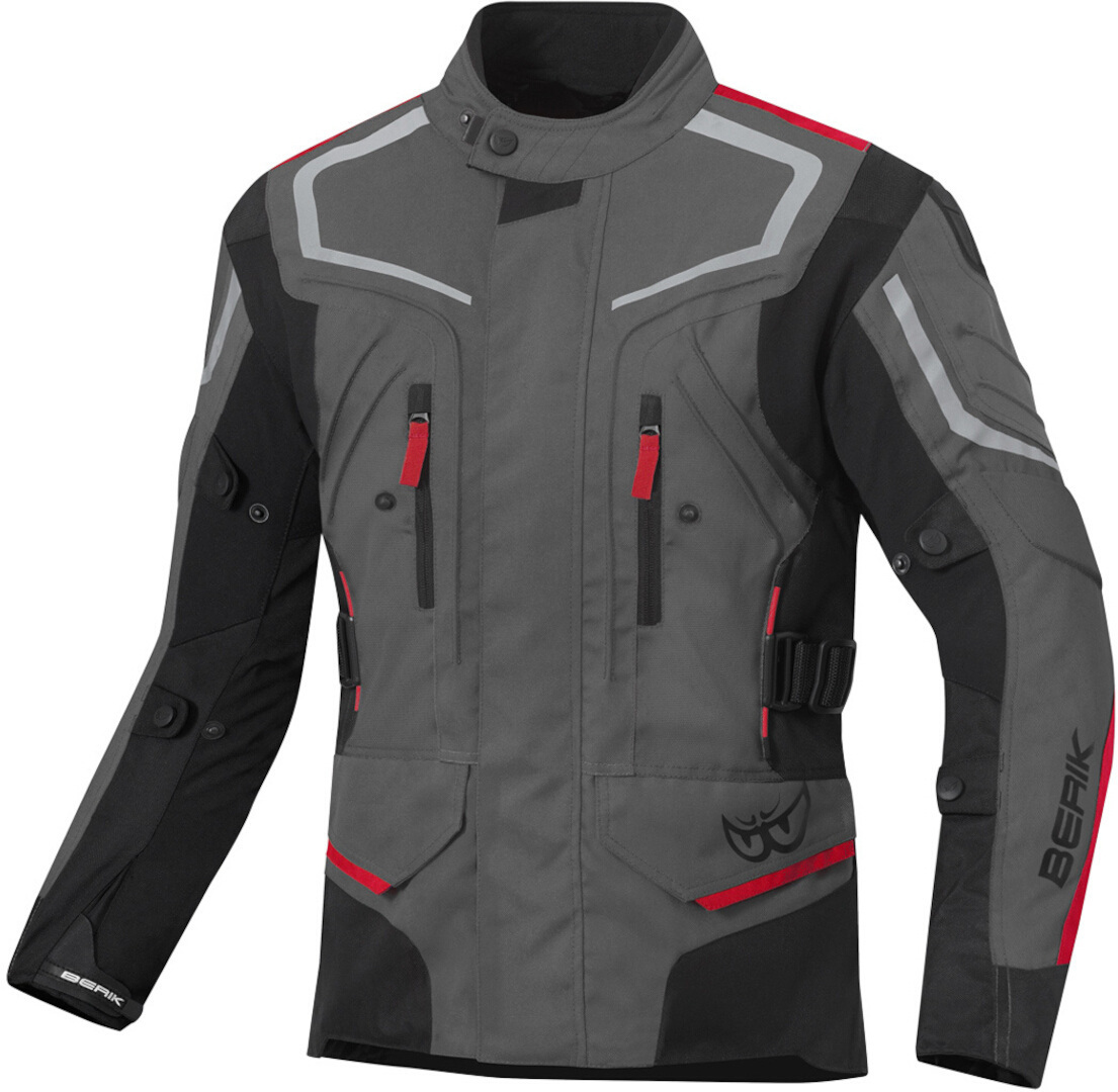 Berik Rallye Wasserdichte Motorrad Textiljacke, schwarz-grau-rot, Größe 60, schwarz-grau-rot, Größe 60