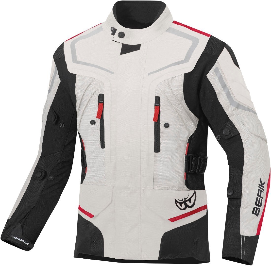 Berik Rallye Waterdichte motorfiets textiel jas, zwart-rood-beige, afmeting 48