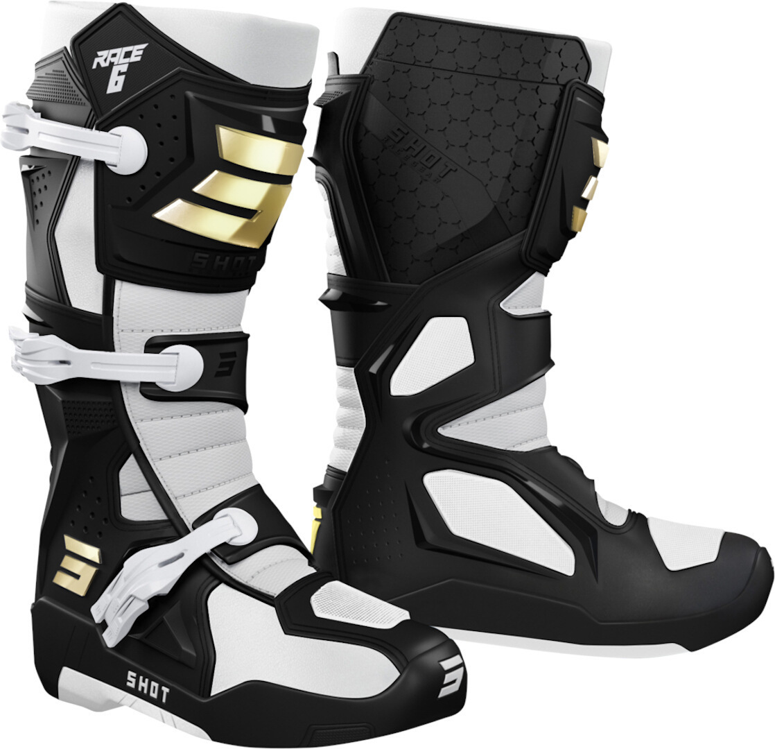 Shot Race 6 Motocross Boots, black-white-gold, Size 39, black-white-gold, Size 39