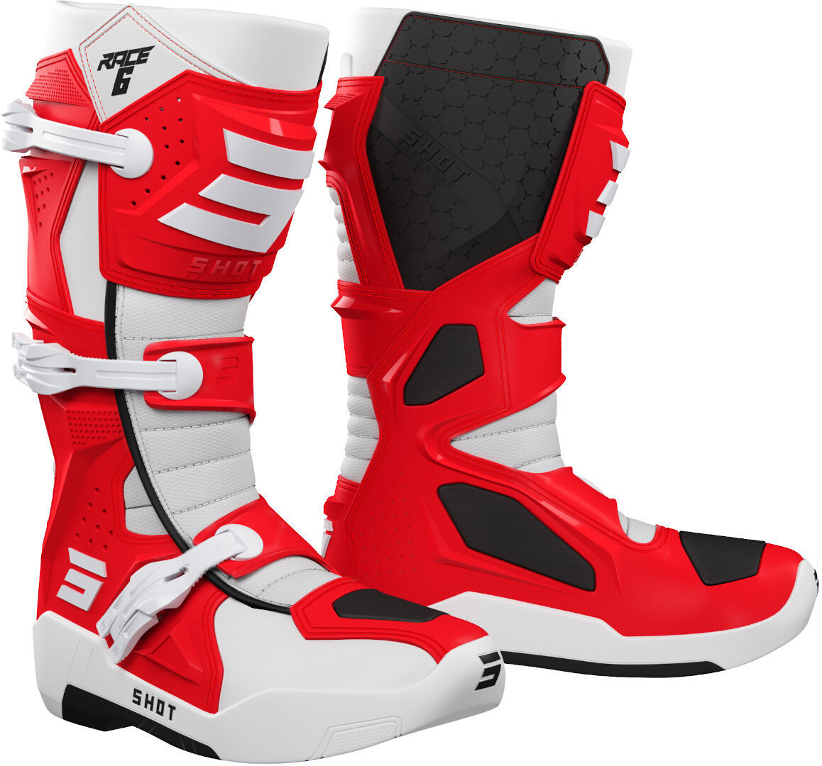 Shot Race 6 Motocross Boots, white-red, Size 39, white-red, Size 39