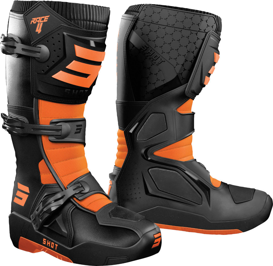 Shot Race 4 Motocross Boots, black-orange, Size 44, black-orange, Size 44