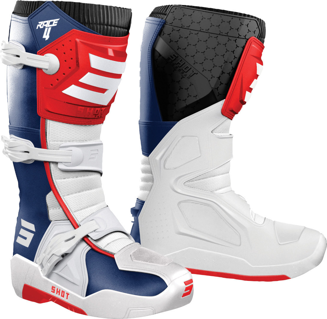 Shot Race 4 Motocross Boots, white-red-blue, Size 39, white-red-blue, Size 39