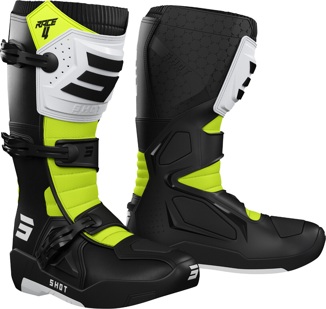 Shot Race 4 Motocross Boots, black-white-yellow, Size 39, black-white-yellow, Size 39