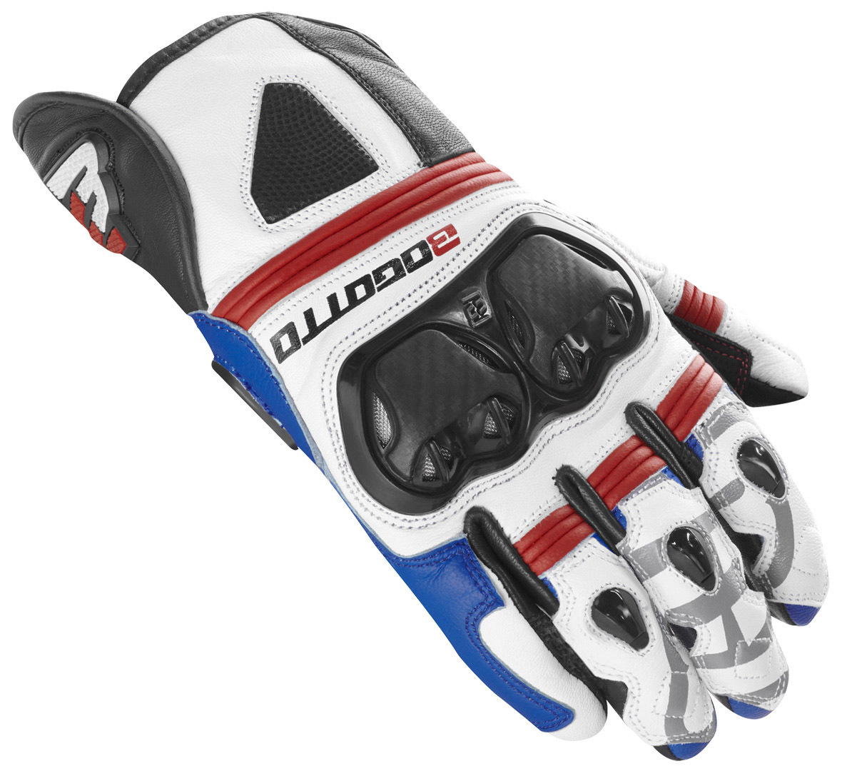 Bogotto Grand Champ De Handschoenen van de motorfiets, wit-rood-blauw, afmeting L