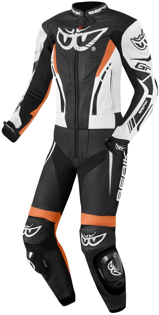 Berik Monza Dames tweedelige motorfiets lederen pak, zwart-wit-oranje, afmeting 48 voor vrouw