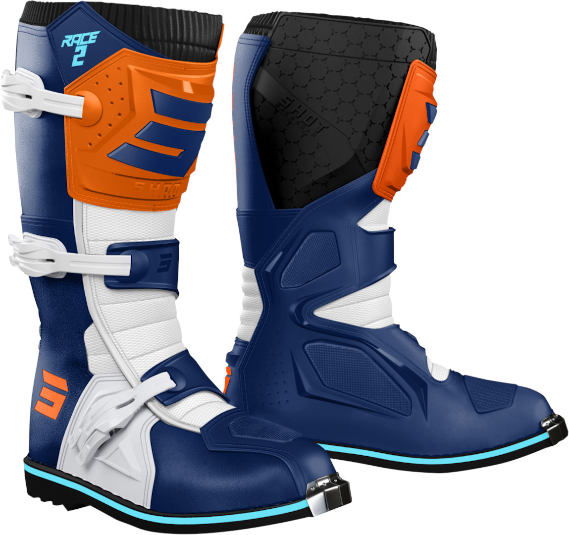 Shot Race 2 Kinder Motocross Stiefel, weiss-blau-orange, Größe 33, weiss-blau-orange, Größe 33