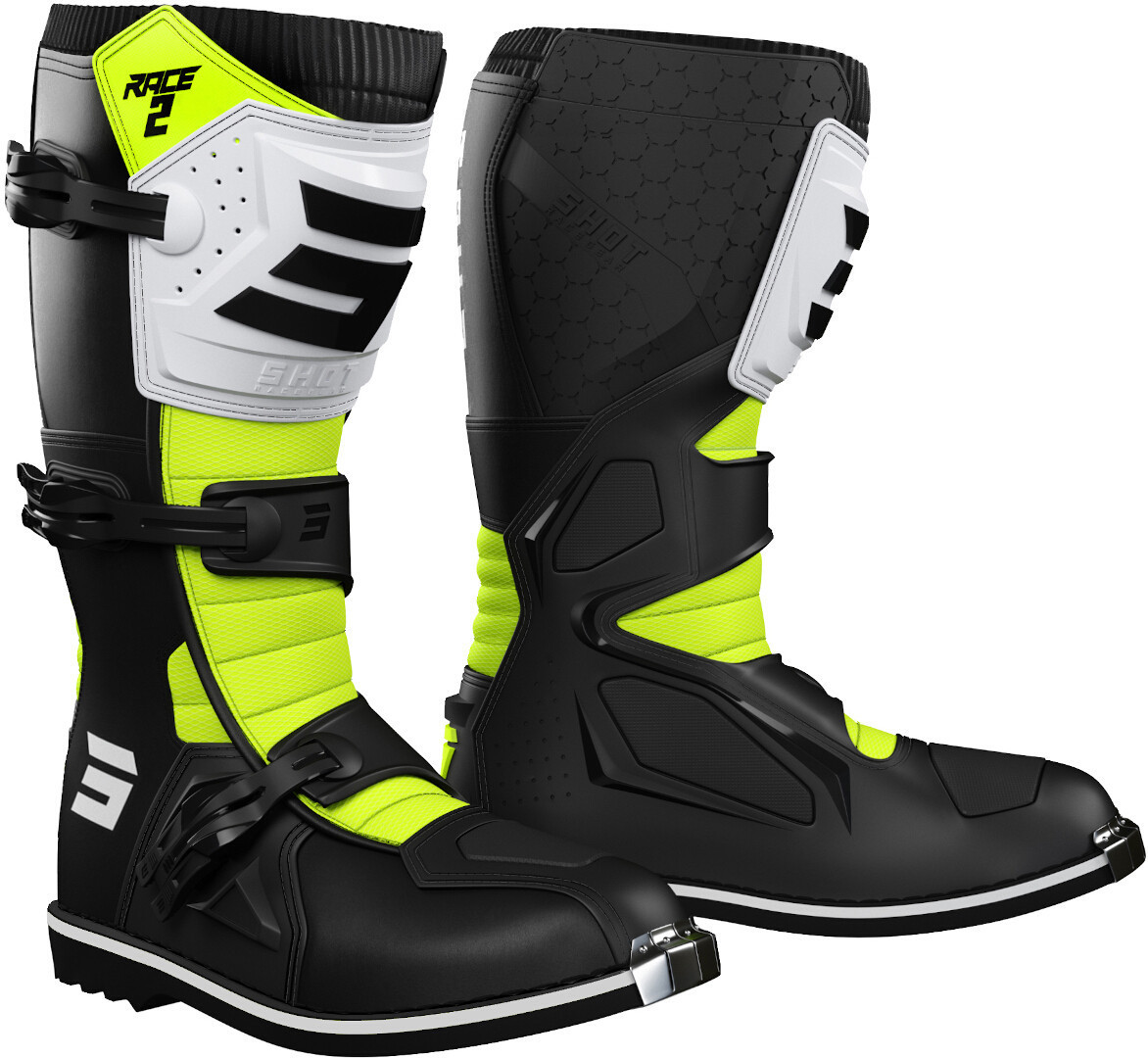 Shot Race 2 Kinder Motocross Stiefel, schwarz-weiss-gelb, Größe 37, schwarz-weiss-gelb, Größe 37