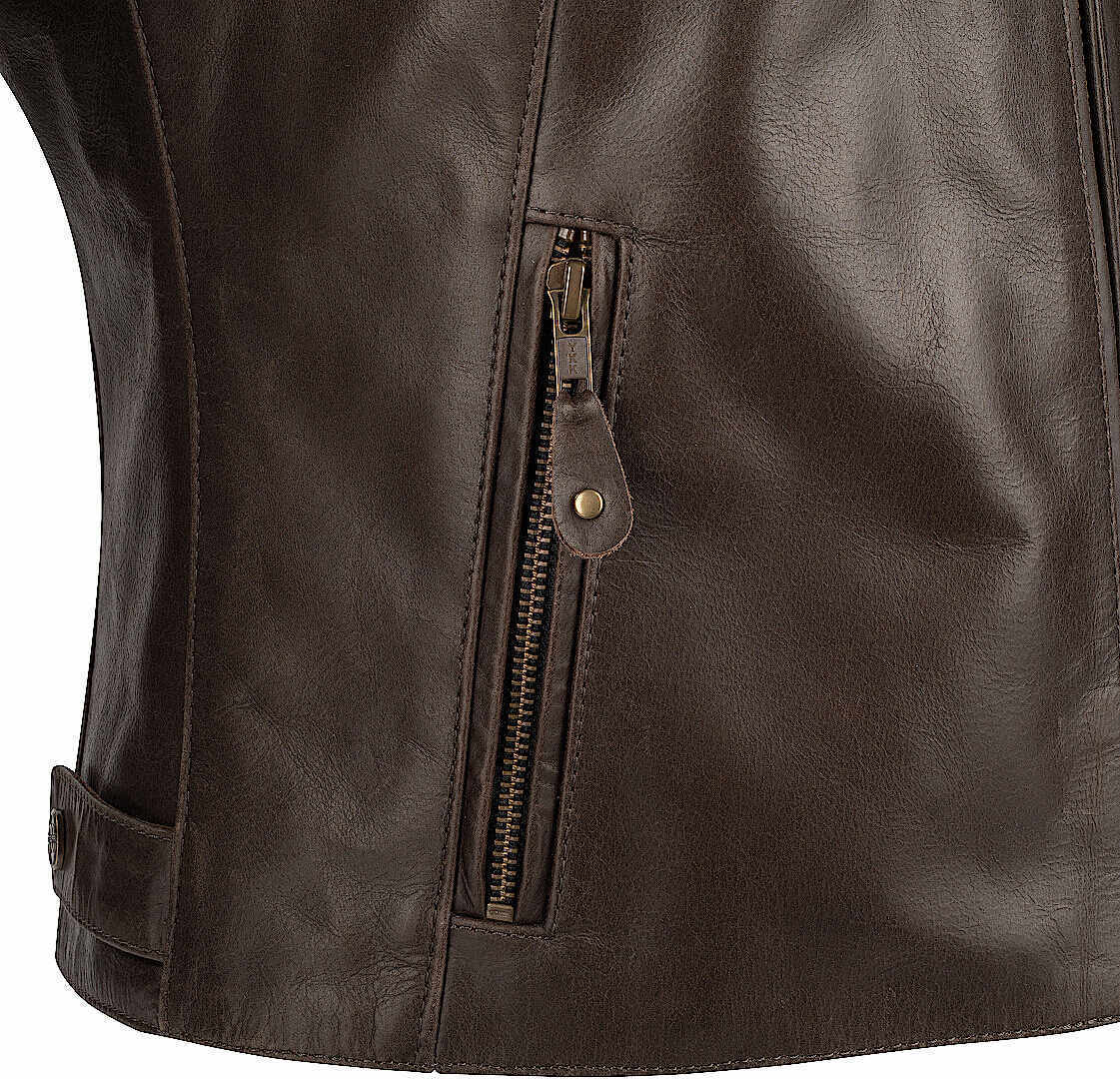Side view of Segura Laxey Ladies Motorcycle Leather Jacket, brown, Size 46 for Women
