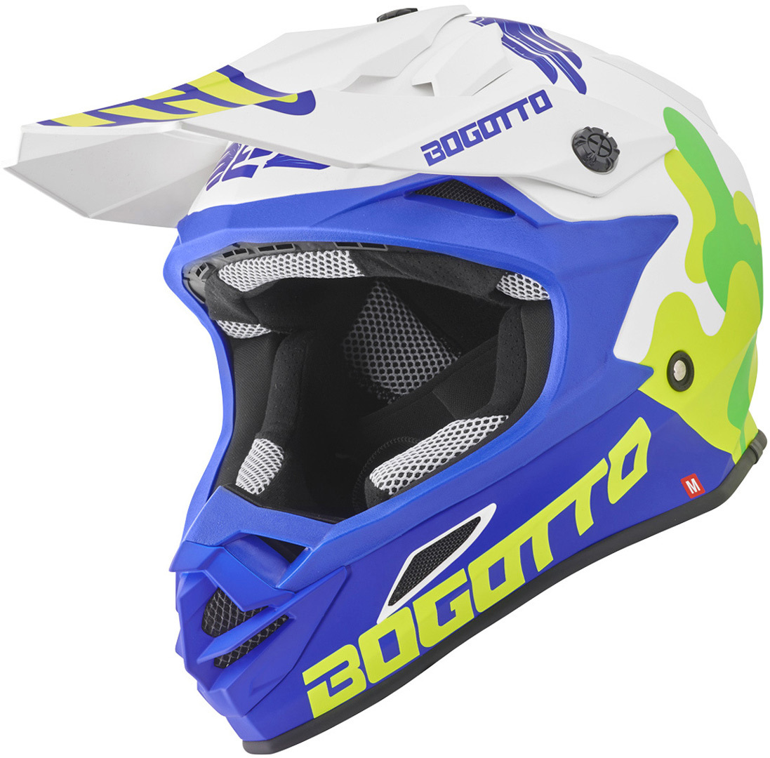 Bogotto V328 Camo Fiberglas Motorcross Helm, wit-blauw, afmeting M