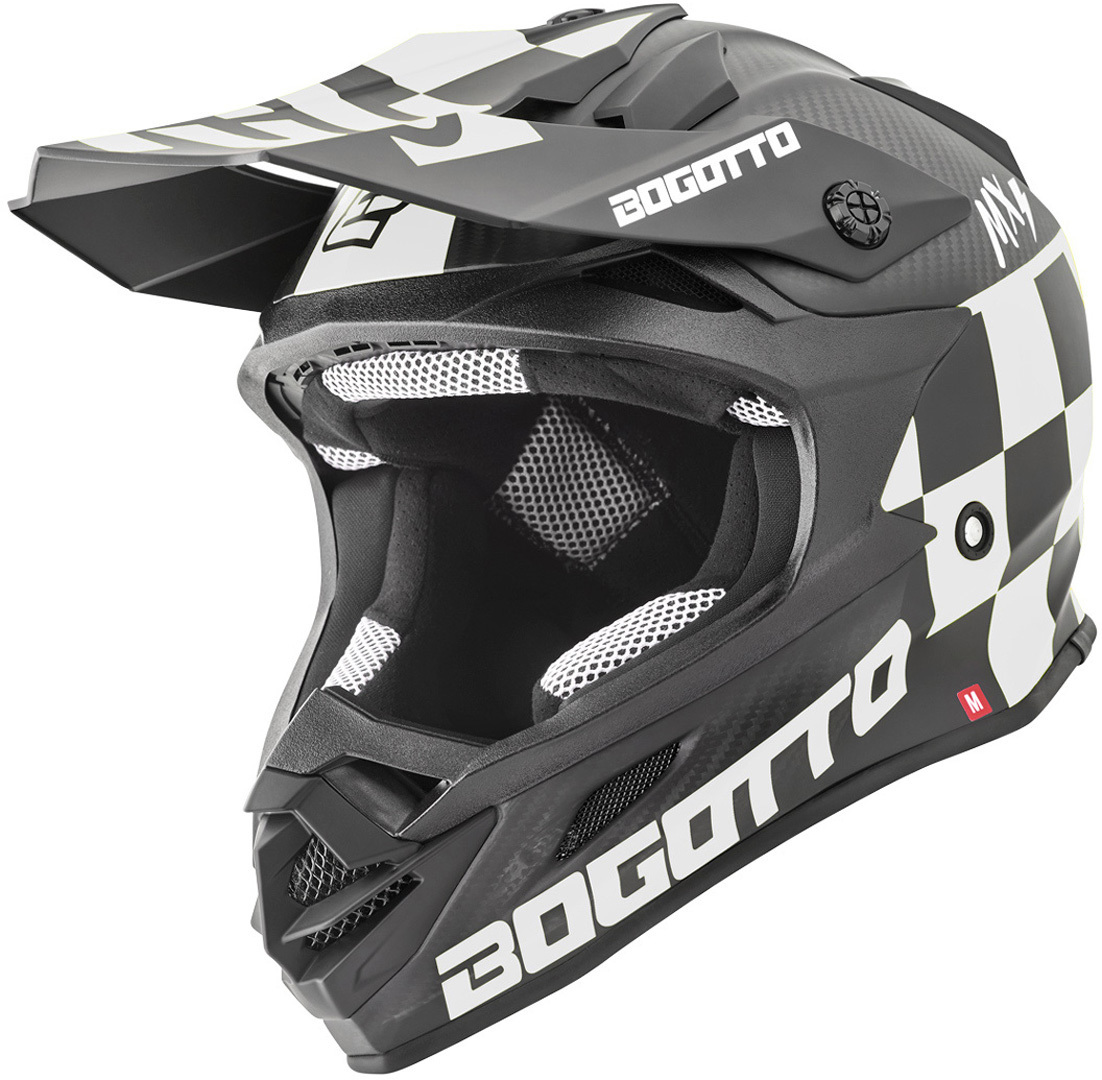 Bogotto V328 Xadrez Carbon Motorcross helm, zwart-wit, afmeting 2XL