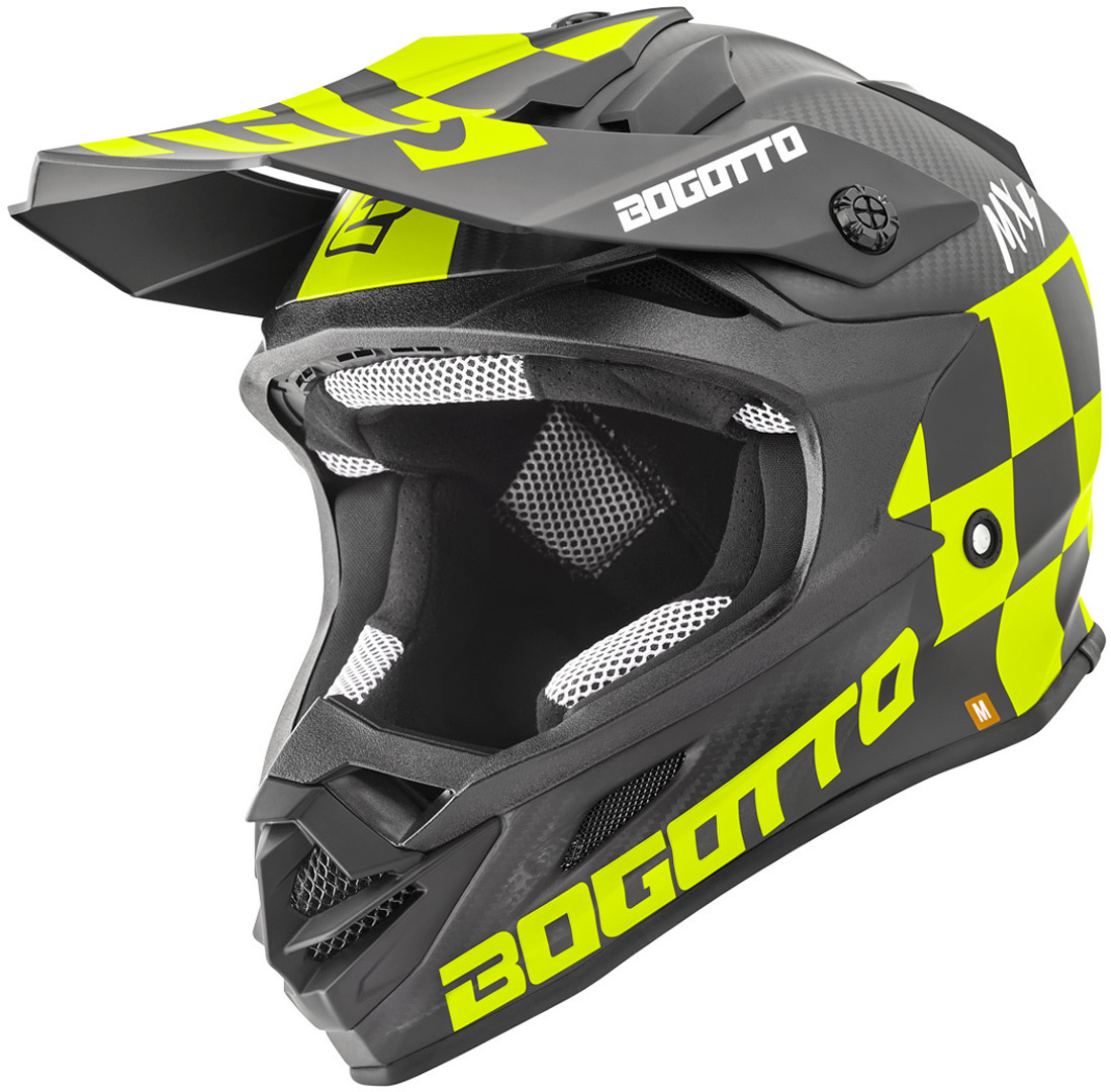 Bogotto V328 Xadrez Carbon Motorcross helm, zwart-geel, afmeting 2XL