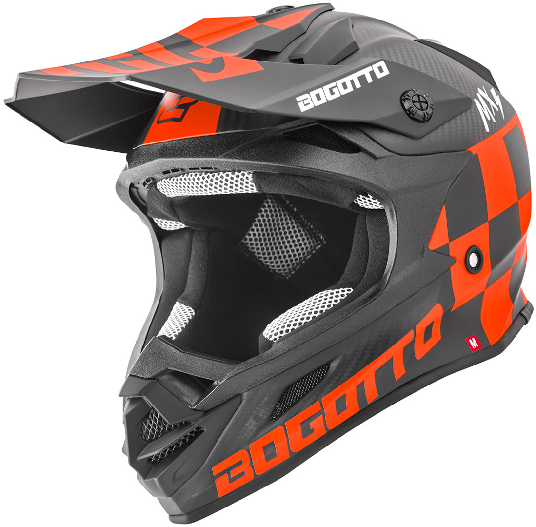 Bogotto V328 Xadrez Carbon Motorcross helm, zwart-oranje, afmeting XS